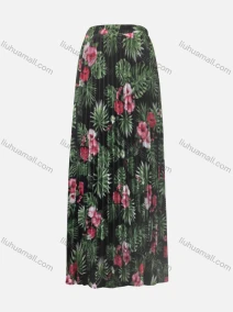 Wholesale Women's Casual Floral Print High Waist Pleated Midi Skirts, LIUHUA CLOTHING WHOLESALE