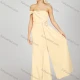 Wholesale Women's Glamorous Plain Ruched Sequin Beaded Decor Split Hem Maxi Evening Dress 7023# Cornsilk Clothing Wholesale Market Liuhua