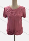 Wholesale Women's Casual Crew Neck Short Sleeve Lace Beaded Twist Blouse - Liuhuamall