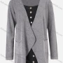 Wholesale Women's Plain Open Front Dual Pocket Rib-knit Trim Long Sleeve Cardigan preview