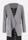 Wholesale Women's Plain Open Front Dual Pocket Rib-knit Trim Long Sleeve Cardigan - Liuhuamall