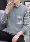 Wholesale Men's Casual Letter Print Turn-down Collar Long Sleeve Sweater - Liuhuamall