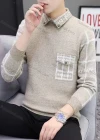 Wholesale Men's Casual Letter Print Turn-down Collar Long Sleeve Sweater - Liuhuamall
