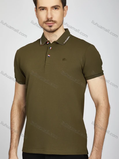 Wholesale Men's Casual Plain Letter Neck Short Sleeve Split Side Polo Shirt LF007#