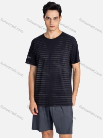 Wholesale Men's Sporty Crew Neck Breathable Striped Letter Print Quick Drying T-shirts, LIUHUA CLOTHING WHOLESALE