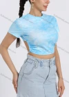 Wholesale Women's Mock Neck Short Sleeve Cut Out Tie Dye Crop Tee - Liuhuamall