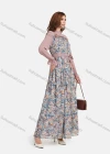 Wholesale Women's Chiffon Mock Neck Bishop Sleeve Floral Print Splicing Maxi Dress With Belt - Liuhuamall