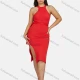 Wholesale Women's Sexy Club-wear Halter Sleeveless Split Bodycon Dress With Belt Red Clothing Wholesale Market Liuhua