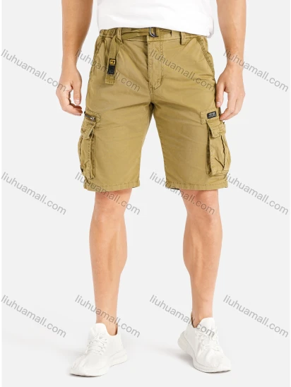 Wholesale Men's Casual Flap Pocket Zip Decor Plain Cargo Shorts With Belt 9382#