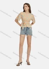 Wholesale Women's Casual V Neck Short Sleeve Letter Peplum Shirred Lace Up Top 28018# - Liuhuamall