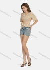 Wholesale Women's Casual V Neck Short Sleeve Letter Peplum Shirred Lace Up Top 28018# - Liuhuamall