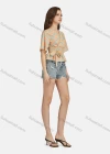 Wholesale Women's Casual V Neck Short Sleeve Letter Peplum Shirred Lace Up Top 28018# - Liuhuamall