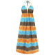 Women's Vacation Striped Sleeveless Ruffle Hem Halter Maxi Dress Sky Blue Clothing Wholesale Market -LIUHUA