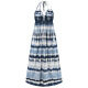 Women's Vacation Striped Sleeveless Ruffle Hem Halter Maxi Dress Navy Clothing Wholesale Market -LIUHUA