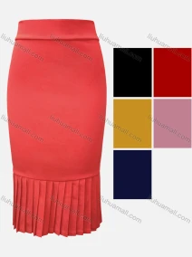 Wholesale Women's Business Elastic Waist Plain Pleated Knee Length Skirt, LIUHUA CLOTHING WHOLESALE