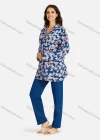 Wholesale Women's Collared Allover Leaf Print Long Sleeve Lounge Pajama 2 Piece Set - Liuhuamall