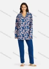 Wholesale Women's Collared Allover Leaf Print Long Sleeve Lounge Pajama 2 Piece Set - Liuhuamall