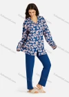 Wholesale Women's Collared Allover Leaf Print Long Sleeve Lounge Pajama 2 Piece Set - Liuhuamall