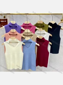 Wholesale Women's Casual Plain High Neck Hollow Out Tank Top, LIUHUA CLOTHING WHOLESALE