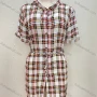 Wholesale Women's Casual Hooded Gingham Print Buttons Down Lace Up Short Dress 2049-1197# preview