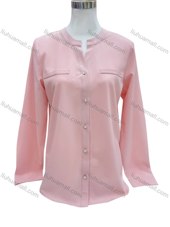 Wholesale Women's Elegant Long Sleeve Notched Plain Button Down Patch Pocket Tunic XZ401#
