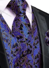Wholesale Men's Formal Floral Print Silky Waistcoat With Necktie & Kerchief & Cufflinks 4-piece Set - Liuhuamall