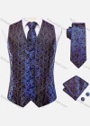 Wholesale Men's Formal Floral Print Silky Waistcoat With Necktie & Kerchief & Cufflinks 4-piece Set - Liuhuamall