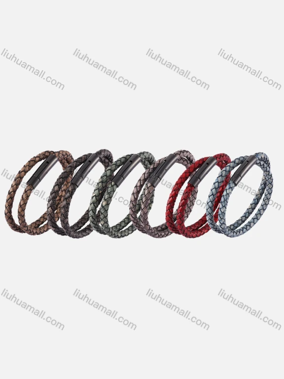 Wholesale Genuine Leather Stainless Steel Magnetic Buckle Bracelet SP0490H#