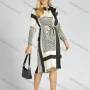 Wholesale Women's Casual Geometry Print Keyhole Neck Long Sleeve Lace Up Pleated Dress preview
