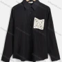 Wholesale Women's Elegant Plain Long Sleeve Button Down Contrast Splicing Patch Pocket Shirts 2093# preview