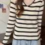 Wholesale Women's Casual Striped Ribbed Knit V Neck Long Sleeve Sweater Tops 1064# preview