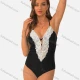 Wholesale Women's Sexy Deep V Neck Lace Trim Cross Back One Piece Swimsuit Black Clothing Wholesale Market Liuhua