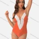 Wholesale Women's Sexy Deep V Neck Lace Trim Cross Back One Piece Swimsuit Orange Clothing Wholesale Market Liuhua
