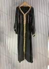 Wholesale Women's Casual Muslim Islamic V Neck Plain Rhinestone Decor Maxi Abaya Dress - Liuhuamall