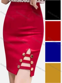 Wholesale Women's Casual Plain Elastic Waist Slit Side Pencil Skirt, LIUHUA CLOTHING WHOLESALE