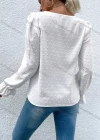 Wholesale Women's Casual Plain Swiss Dot V Neck Lace Trim Ruffle Trim Long Sleeve Blouse - Liuhuamall