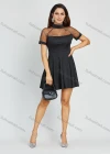 Wholesale Women's Sexy Mesh Semi-sheer Mock Neck Plain Short Slim Fit Cocktail Dress - Liuhuamall