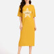 Women's Casual Star Short Sleeve Crew Neck Split Side Dress EG-3486# 88# Clothing Wholesale Market -LIUHUA
