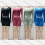 Wholesale Women's Casual Long Sleeve Round Neck Topstitch Sewing Crop Tops & Drawstring Shorts 2 Piece Set preview