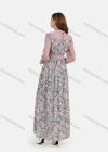Wholesale Women's Chiffon Mock Neck Bishop Sleeve Floral Print Splicing Maxi Dress With Belt - Liuhuamall