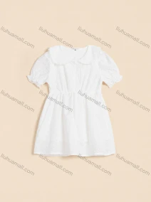 Wholesale Girls Cute Peter Pan Collar Puff Sleeve Button Front Mesh Short Dress 130#, LIUHUA CLOTHING WHOLESALE