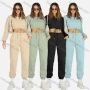 Wholesale Women's Casual Plain Zipper Drawstring Crop Plush Sweatshirt & High Waist Drawstring Pants 2 Piece Set 2021988# preview