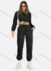 Wholesale Women's Casual Plain Zipper Drawstring Crop Plush Sweatshirt & High Waist Drawstring Pants 2 Piece Set 2021988# - Liuhuamall