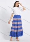 Wholesale Women's Cotton Casual Stripe Splicing Elastic Waist Maxi Skirt - Liuhuamall