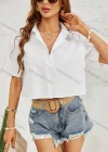 Wholesale Woman's Casual Shirt Collar Button Front Short Sleeve Plain Crop Top - Liuhuamall