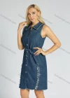 Wholesale Women's Denim Collared Distressed Button Down Ripped Raw Hem Sleeveless Dress With Belt - Liuhuamall
