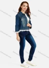 Wholesale Women's Casual Splicing Lace Trim Long Sleeve Button Front Denim Jacket & Pocket Skinny Jeans Set - Liuhuamall