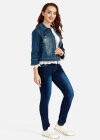 Wholesale Women's Casual Splicing Lace Trim Long Sleeve Button Front Denim Jacket & Pocket Skinny Jeans Set - Liuhuamall