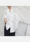 Wholesale Women's Elegant Lapel V Neck Batwing Sleeve Button Down Fake Pocket Plain Shirts 936537# - Liuhuamall