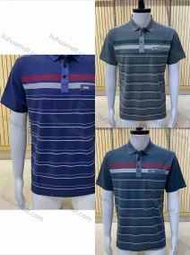 Wholesale Men's Casual Short Sleeve Striped Print Button Front Polo Shirts, LIUHUA CLOTHING WHOLESALE
